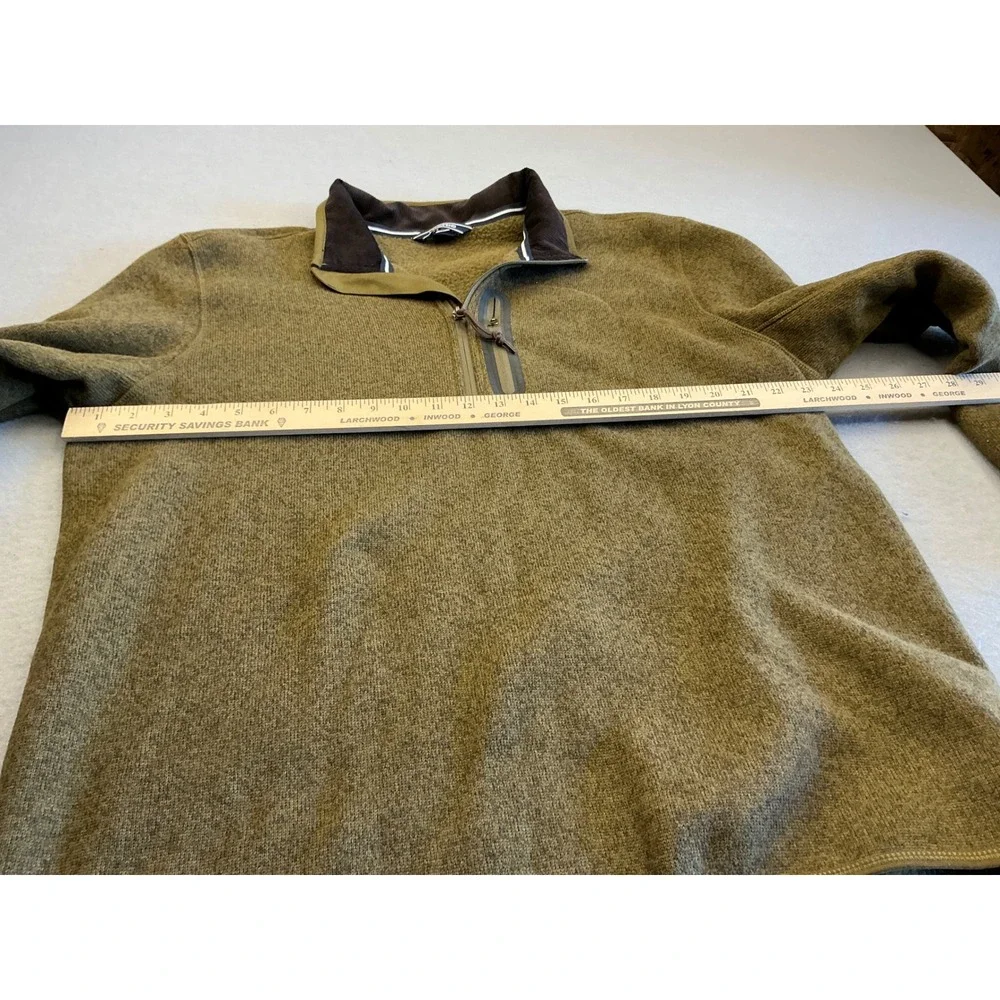 Lands End Quarter Zip Fleece Pullover Sherpa Lined Corduroy Collar Olive L